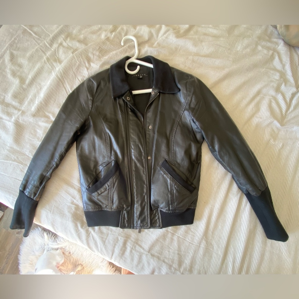 Theory authentic leather bomber jacket